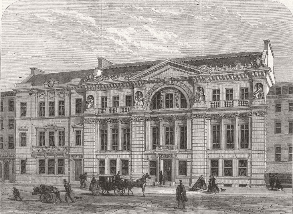 LONDON. Freemasons Hall, Queen St, Covent Garden 1866 old antique print